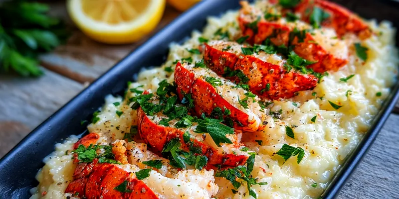 Delicious Creamy Lobster Risotto served on a plate