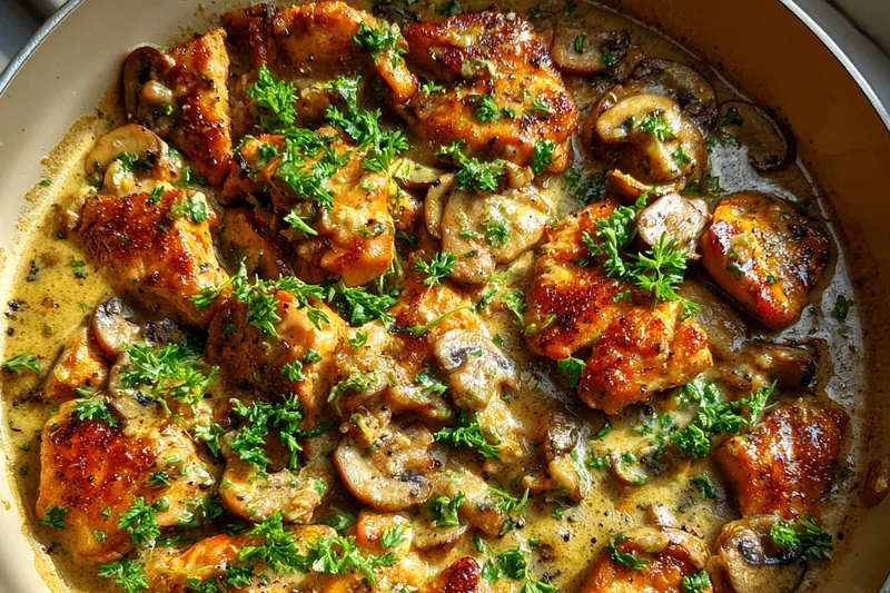 Fresh ingredients for Creamy Mushroom Chicken Delight