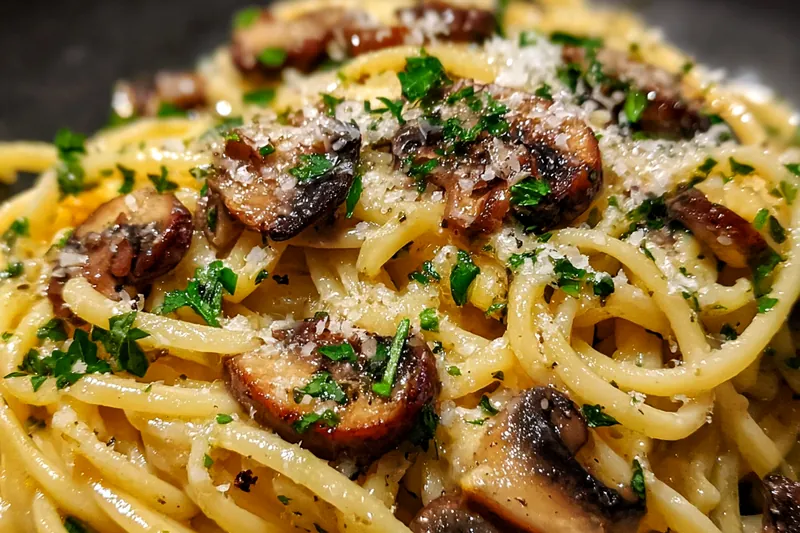 Cooking process for Creamy Mushroom Pasta Delight