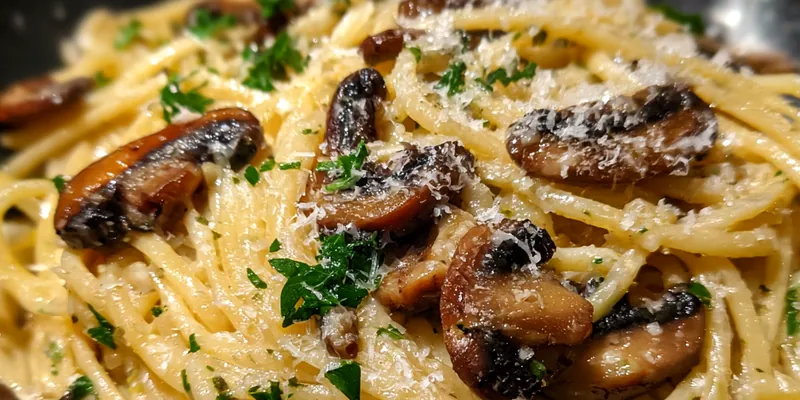 Delicious Creamy Mushroom Pasta Delight served on a plate