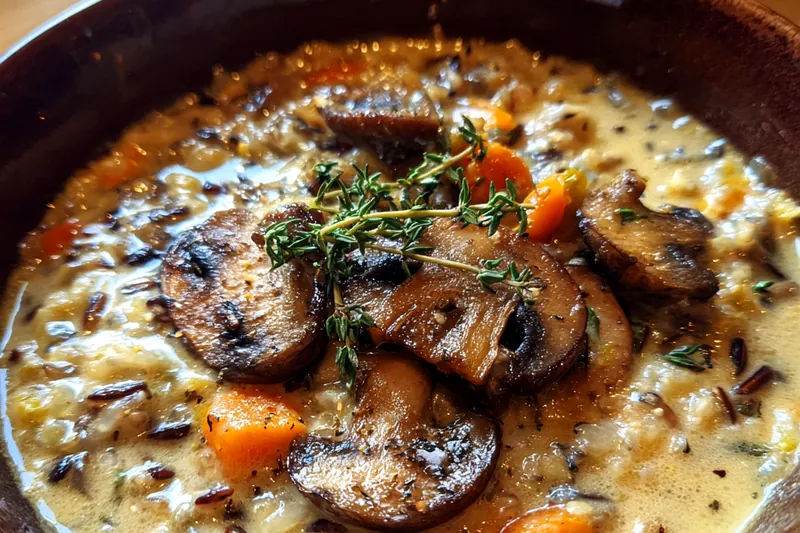 Cooking process for Hearty Mushroom Wild Rice Soup