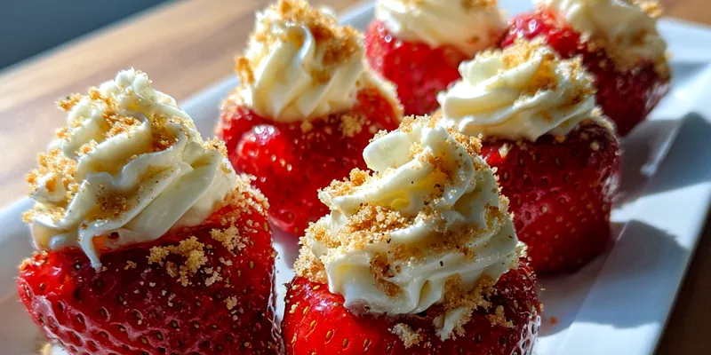 Delicious Creamy Stuffed Strawberries served on a plate