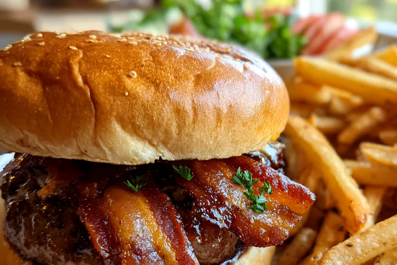 Cooking Crispy Bacon Burger Fries Supreme