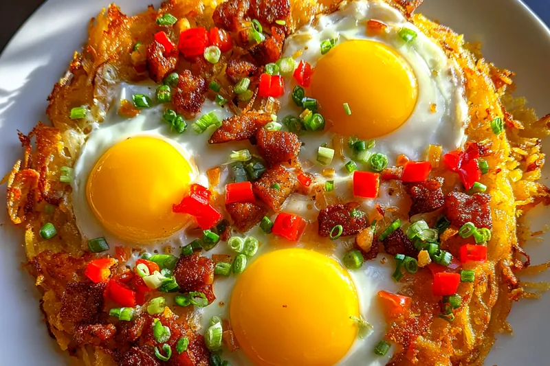 Fresh ingredients for Crispy Breakfast Hash Pizza