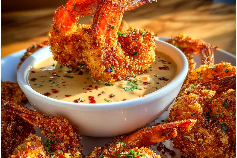 Chef frying crispy shrimp in hot oil, showcasing the cooking process of Crispy Cajun Shrimp Delight.