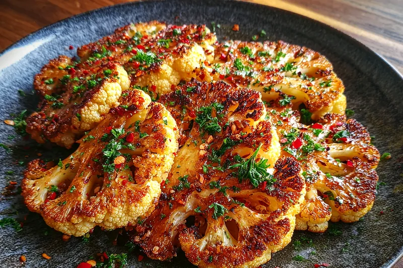All the fresh ingredients laid out for the Crispy Cauliflower Steaks Delight preparation.