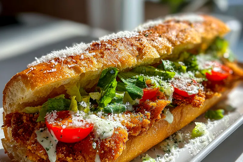 Fresh ingredients for Crispy Chicken Caesar Sandwich