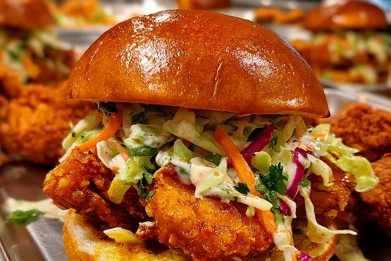 Cooking process for Crispy Chicken Sandwich Delight