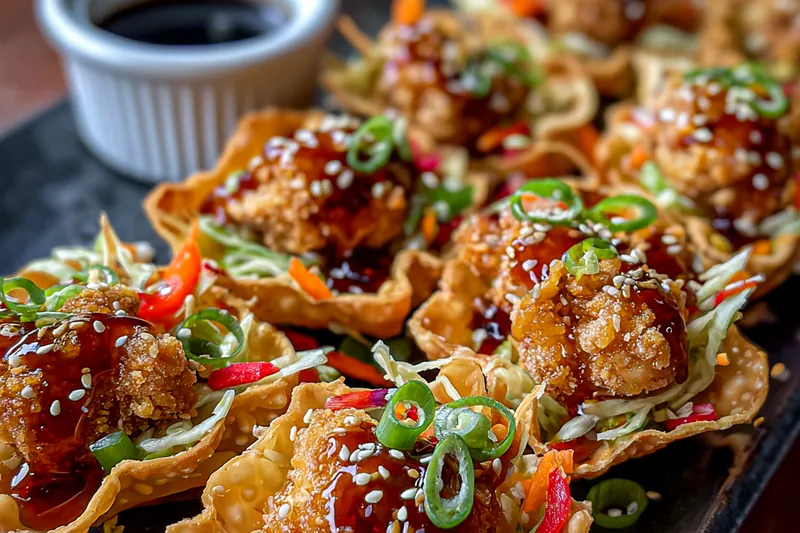 Cooking process for Crispy Chicken Wonton Tacos