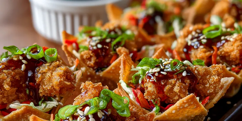 Delicious Crispy Chicken Wonton Tacos served on a plate
