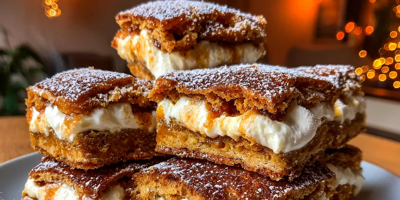 A beautifully arranged plate of Crispy Cream Delight Squares, showcasing layers of cream and crunchy topping.