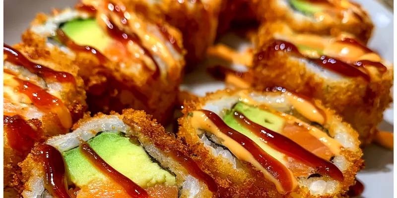 Delicious Crispy Fried Sushi Rolls served on a plate