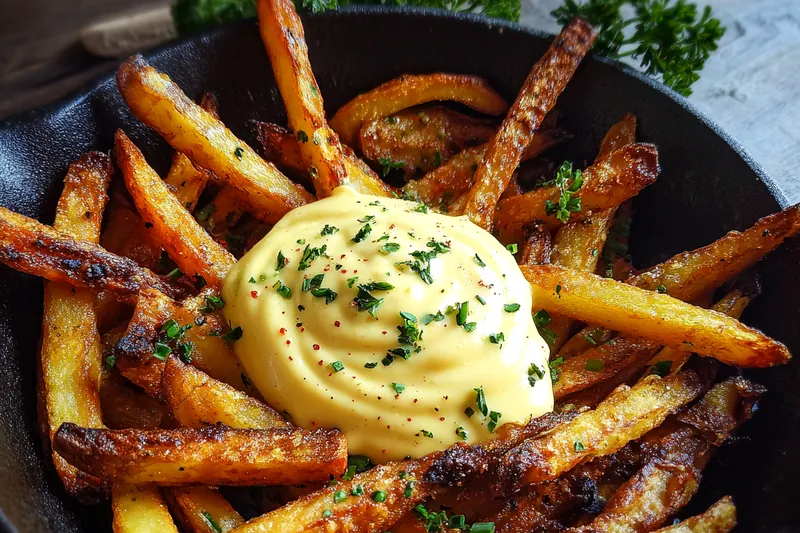 Fresh ingredients for Crispy Garlic Fries Delight