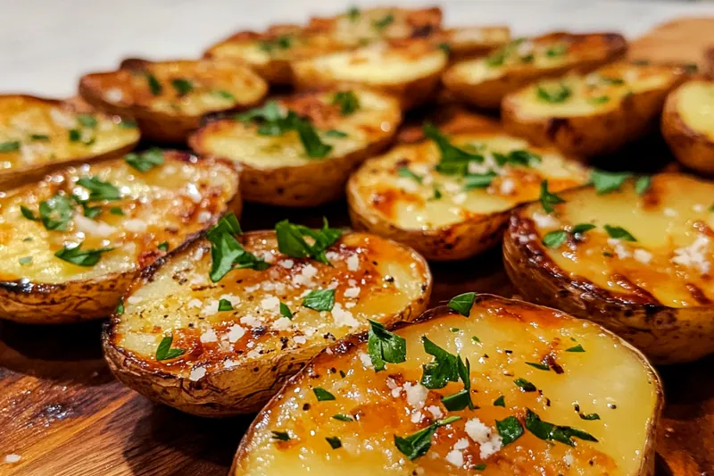 A variety of fresh ingredients for Garlic Herb Potato Skins, including potatoes, cheese, and herbs.