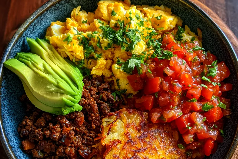 Chef Mitchell cooking Hash Brown Breakfast Bowl Delight in a skillet.