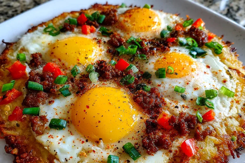 Ingredients for Savory Breakfast Pizza Delight, including fresh vegetables, eggs, and cheese arranged beautifully.