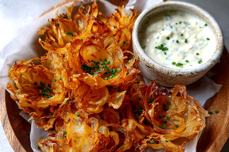 Cooking process for Crispy Onion Bites with Herb Dip
