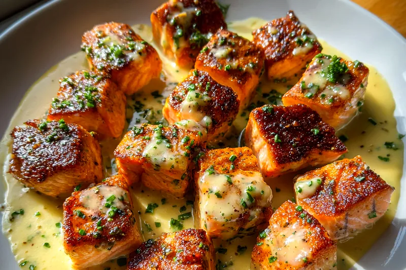 Cooking process for Crispy Salmon Bites with Herb Sauce