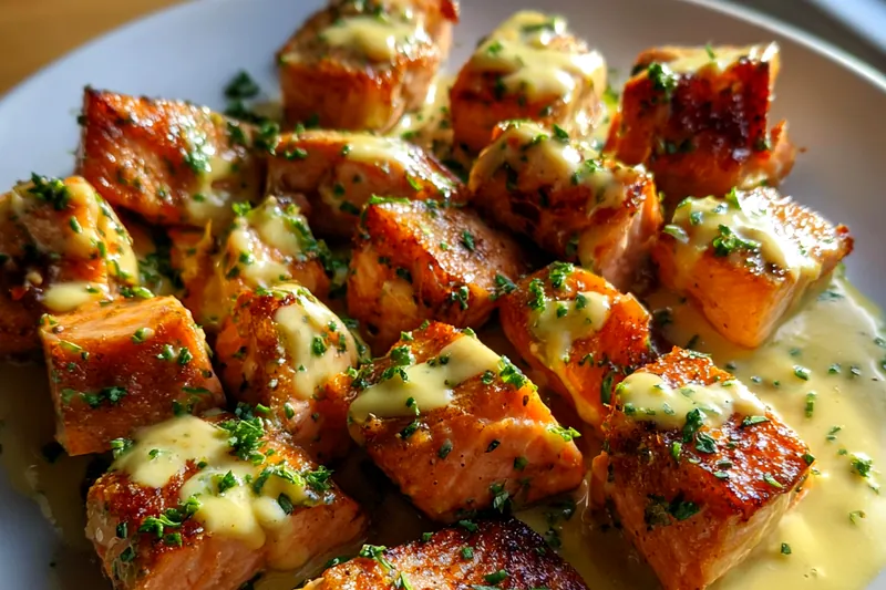 Fresh ingredients for Crispy Salmon Bites with Herb Sauce