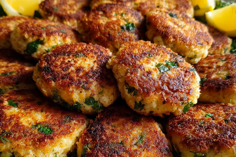 Fresh ingredients for Crispy Salmon Patties with Lemon