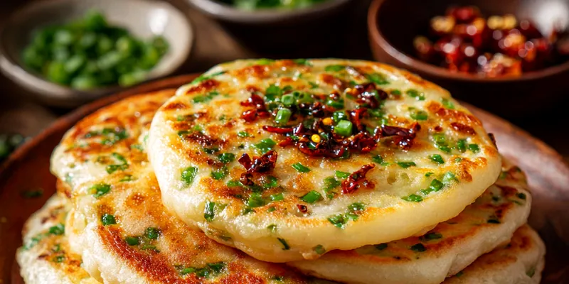 Delicious Crispy Scallion Pancakes served on a plate