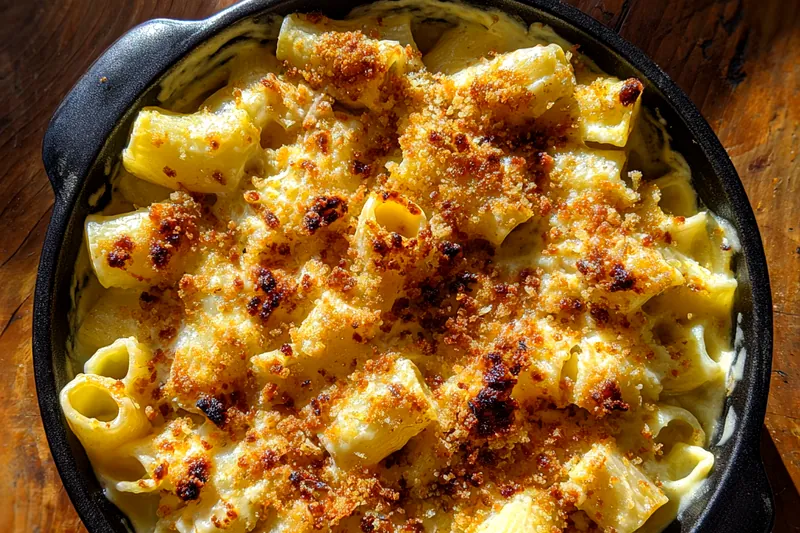 Cheesy goodness bubbling in the crockpot while preparing Crockpot Macaroni and Cheese Delight.