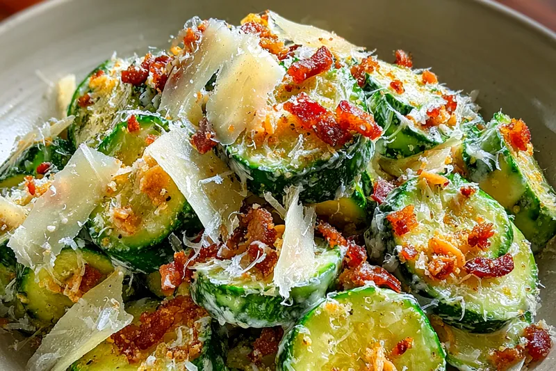 A vibrant setup of ingredients for Cool Caesar Cucumbers, including cucumbers, tomatoes, and Caesar dressing.