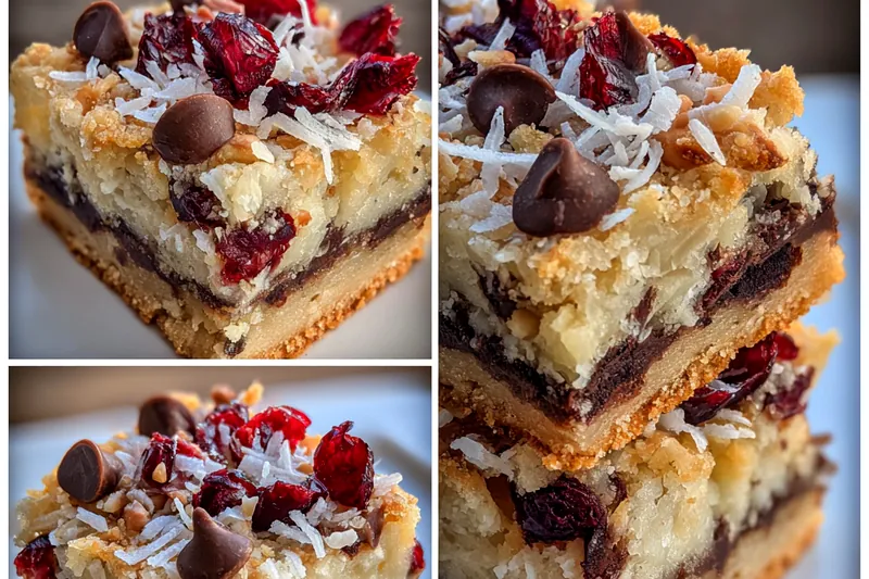 Ingredients for Decadent Chocolate Cranberry Bars arranged neatly on a wooden surface.