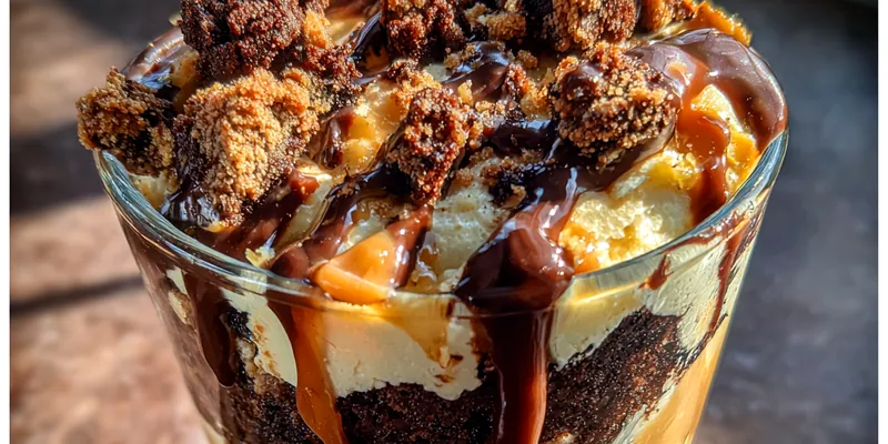 Delicious Decadent Brownie Cheesecake Parfait served on a plate