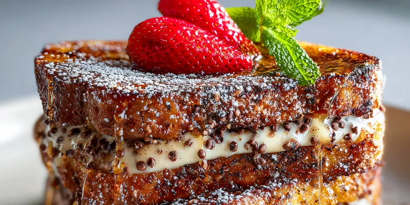 Delicious Decadent Chocolate Chip Toast served on a plate