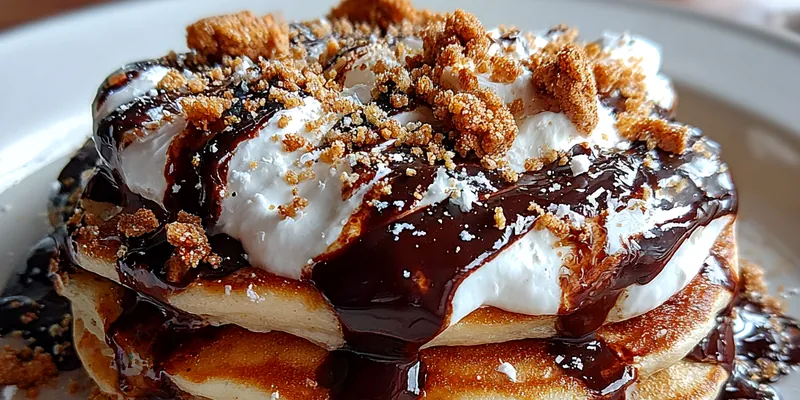Delicious Decadent Chocolate Pancake Stack served on a plate