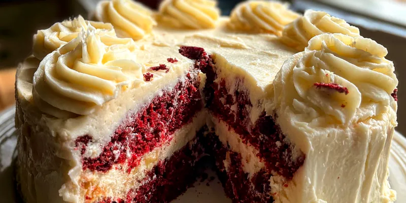 Slice of Red Velvet Cheesecake with chocolate shavings