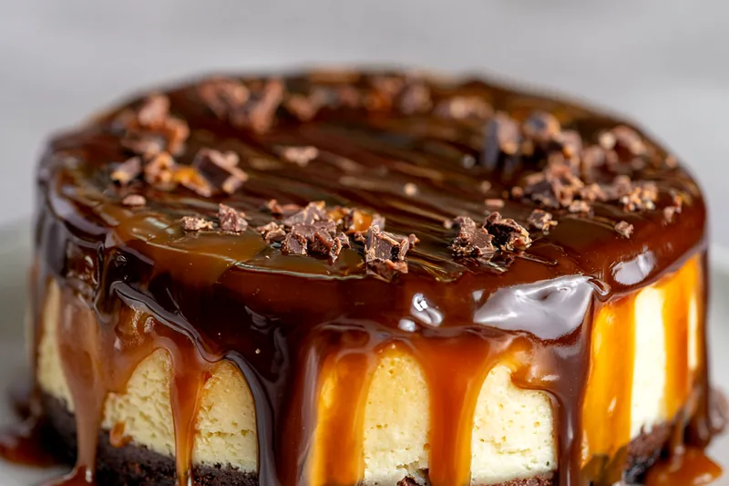 Baking the Turtle Fudge Cheesecake in the oven