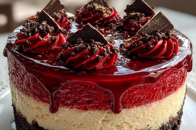 Fresh ingredients for Decadent Velvet Cheesecake
