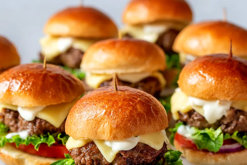 Ingredients for mini burger sliders with garlic aioli