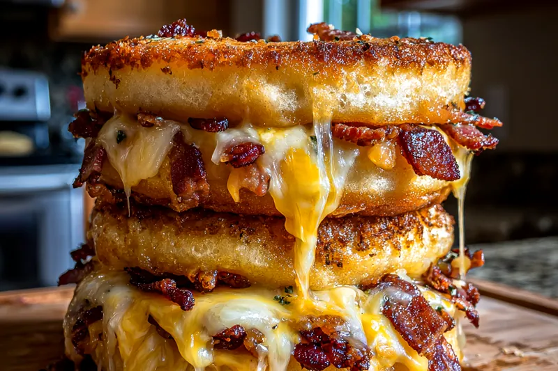 Chef Mitchell skillfully grilling the Indulgent Donut Grilled Cheese to perfection.