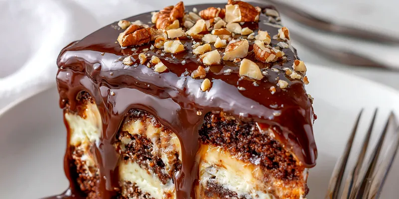 Delicious slice of Earthquake Cake on a plate