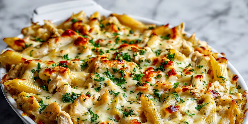 Delicious cheesy chicken mozzarella pasta served in a bowl