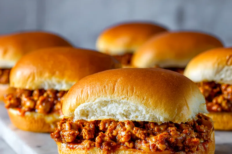 Key ingredients for Chicken Alfredo Sloppy Joes arranged on a table