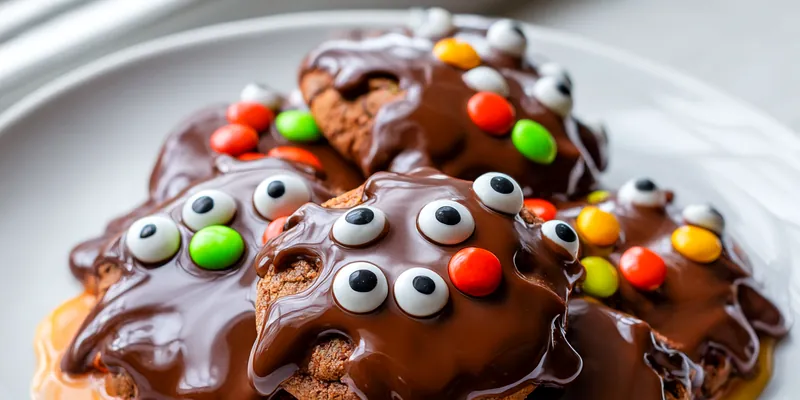A plate of decorated Halloween monster cookies