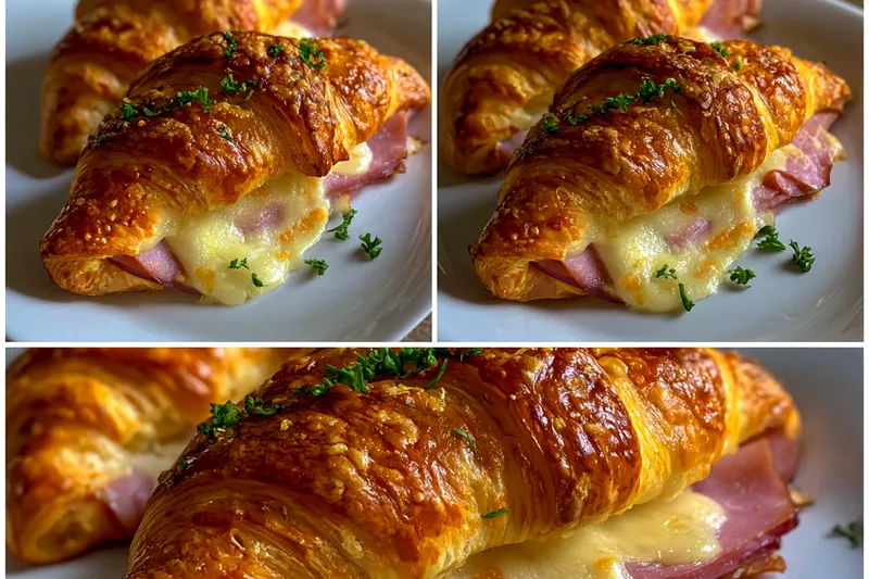 Baking Easy Ham Cheese Croissants in the oven until golden and flaky.