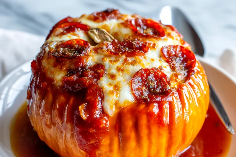 Stuffed pumpkins baking in the oven.