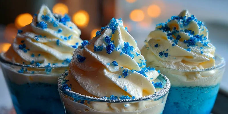 Delicious Festive Blue Velvet Cups served on a plate