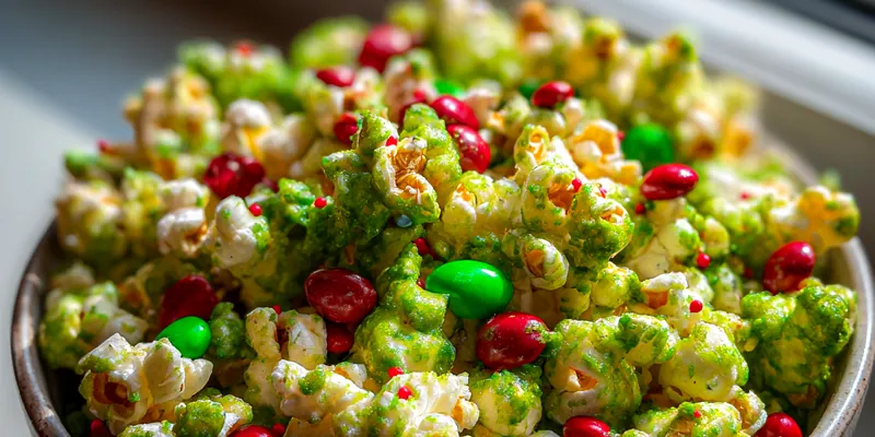Delicious Festive Candy Popcorn Mix served on a plate