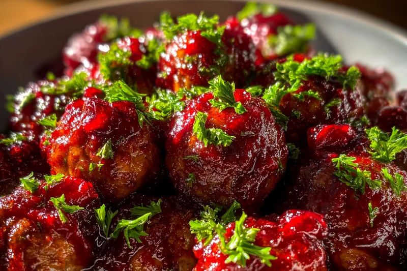 Ingredients for Festive Cranberry Meatballs arranged neatly on a cutting board.