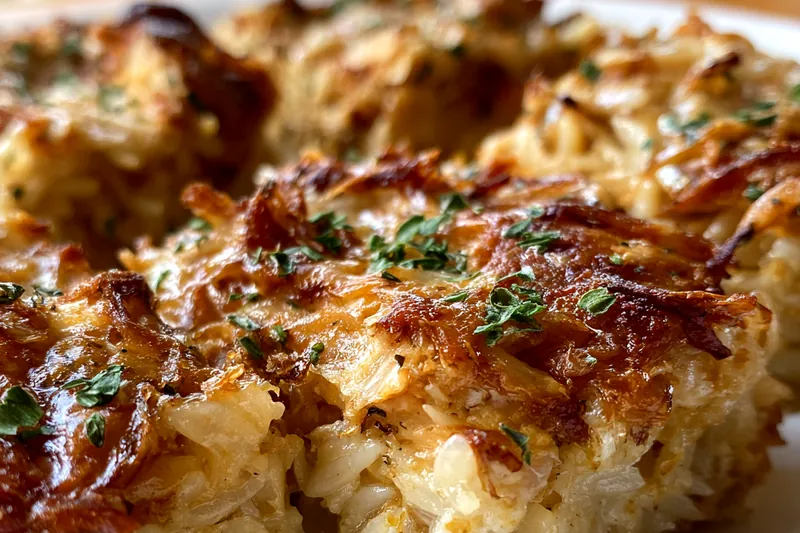 Ingredients for French Onion Chicken Orzo Casserole laid out on a wooden table
