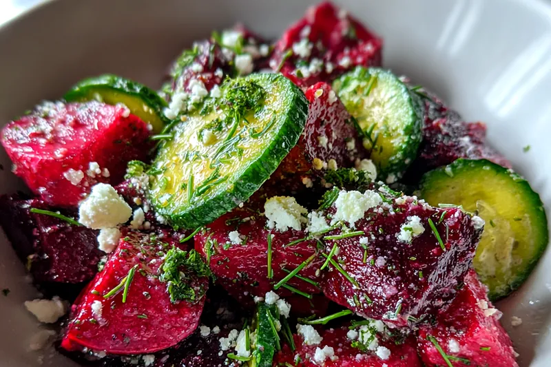 Cooking process for Fresh Beetroot and Cucumber Salad with Feta