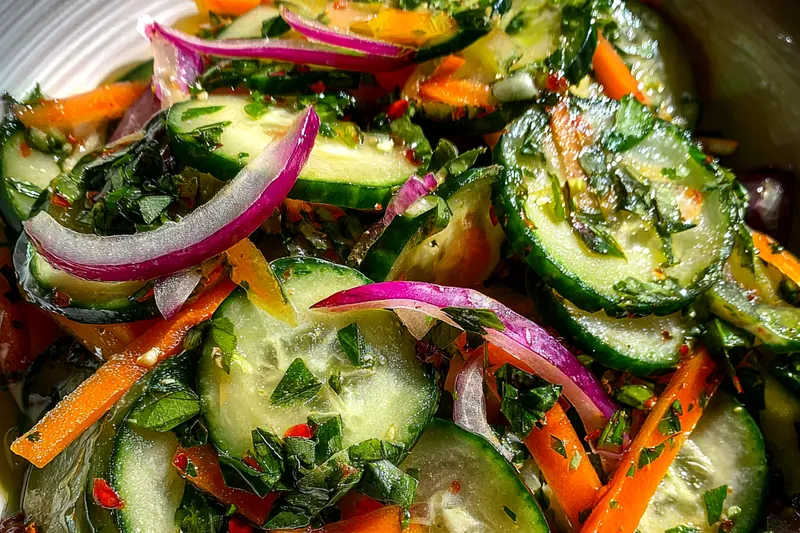 Fresh ingredients for Fresh Cucumber Carrot Salad