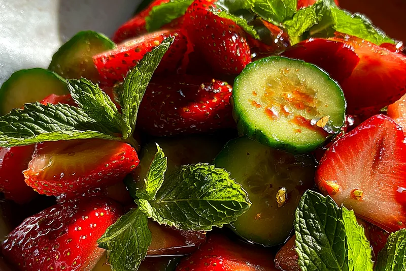 Cooking process for Fresh Strawberry Cucumber Salad