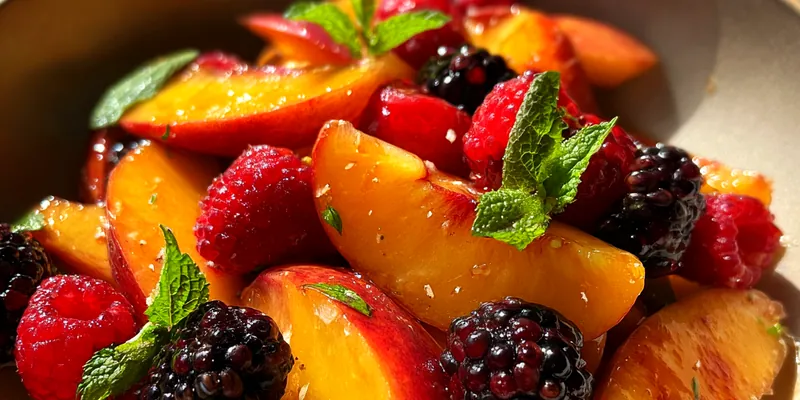 Delicious Fresh Summer Peach Salad served on a plate